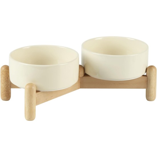 Havniva Ceramic 7.3inch Raised Double Bowls Set with Wooden Stand, Food & Water Bowls for Medium Breed Dogs, Weighted Dog Dishes, Pet Feeder( Light Green) Havniva Ceramic 7.3inch Raised Double Bowls Set with Wooden Stand, Food & Water Bowls for Medium Breed Dogs, Weighted Dog Dishes, Pet Feeder( Light Green)