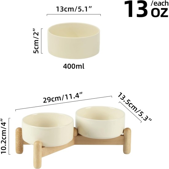 Havniva Ceramic 7.3inch Raised Double Bowls Set with Wooden Stand, Food & Water Bowls for Medium Breed Dogs, Weighted Dog Dishes, Pet Feeder( Light Green) Havniva Ceramic 7.3inch Raised Double Bowls Set with Wooden Stand, Food & Water Bowls for Medium Breed Dogs, Weighted Dog Dishes, Pet Feeder( Light Green)