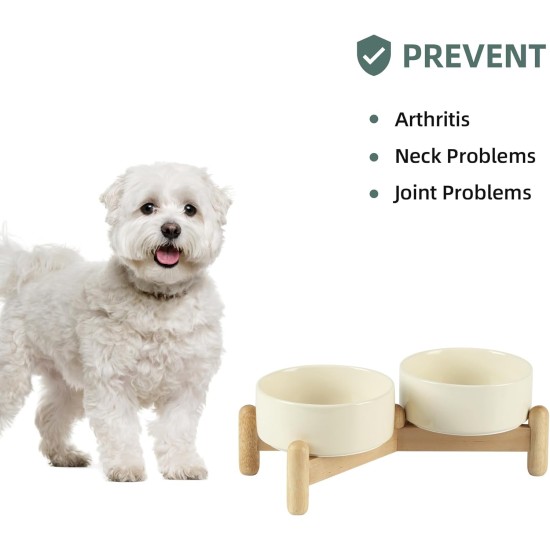 Havniva Ceramic 7.3inch Raised Double Bowls Set with Wooden Stand, Food & Water Bowls for Medium Breed Dogs, Weighted Dog Dishes, Pet Feeder( Light Green) Havniva Ceramic 7.3inch Raised Double Bowls Set with Wooden Stand, Food & Water Bowls for Medium Breed Dogs, Weighted Dog Dishes, Pet Feeder( Light Green)