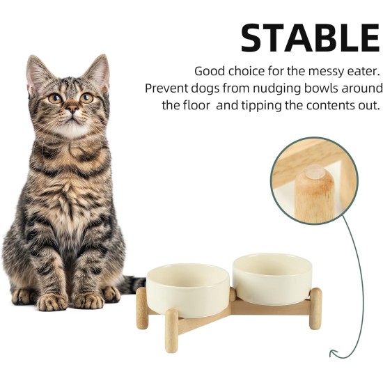 Havniva Ceramic 7.3inch Raised Double Bowls Set with Wooden Stand, Food & Water Bowls for Medium Breed Dogs, Weighted Dog Dishes, Pet Feeder( Light Green) Havniva Ceramic 7.3inch Raised Double Bowls Set with Wooden Stand, Food & Water Bowls for Medium Breed Dogs, Weighted Dog Dishes, Pet Feeder( Light Green)
