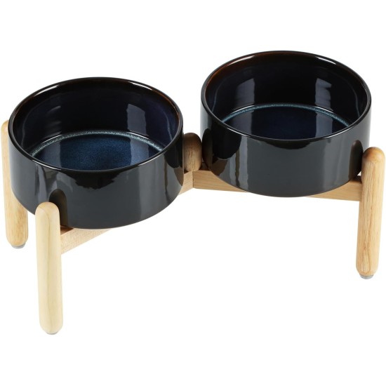 Havniva Ceramic 7.3inch Raised Double Bowls Set with Wooden Stand, Food & Water Bowls for Medium Breed Dogs, Weighted Dog Dishes, Pet Feeder( Light Green) Havniva Ceramic 7.3inch Raised Double Bowls Set with Wooden Stand, Food & Water Bowls for Medium Breed Dogs, Weighted Dog Dishes, Pet Feeder( Light Green)