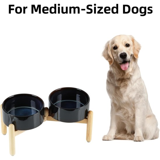 Havniva Ceramic 7.3inch Raised Double Bowls Set with Wooden Stand, Food & Water Bowls for Medium Breed Dogs, Weighted Dog Dishes, Pet Feeder( Light Green) Havniva Ceramic 7.3inch Raised Double Bowls Set with Wooden Stand, Food & Water Bowls for Medium Breed Dogs, Weighted Dog Dishes, Pet Feeder( Light Green)