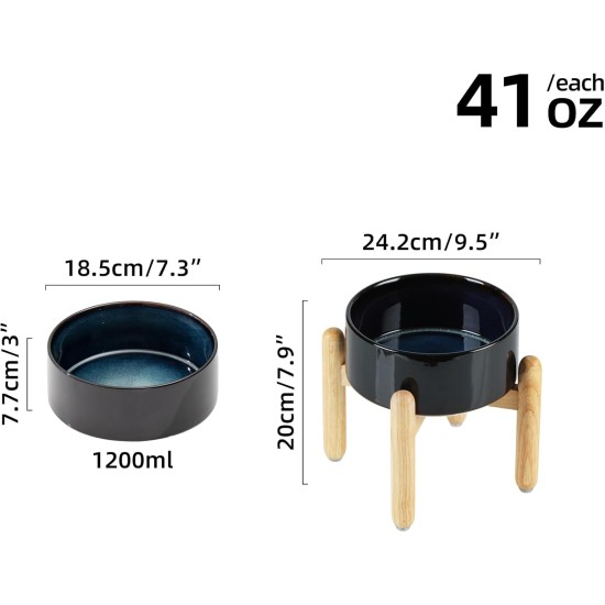 Havniva Ceramic 7.3inch Raised Double Bowls Set with Wooden Stand, Food & Water Bowls for Medium Breed Dogs, Weighted Dog Dishes, Pet Feeder( Light Green) Havniva Ceramic 7.3inch Raised Double Bowls Set with Wooden Stand, Food & Water Bowls for Medium Breed Dogs, Weighted Dog Dishes, Pet Feeder( Light Green)
