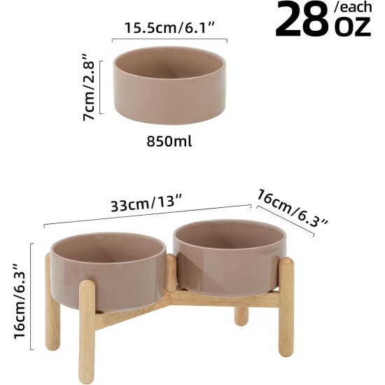 Havniva Ceramic 7.3inch Raised Double Bowls Set with Wooden Stand, Food & Water Bowls for Medium Breed Dogs, Weighted Dog Dishes, Pet Feeder( Light Green) Havniva Ceramic 7.3inch Raised Double Bowls Set with Wooden Stand, Food & Water Bowls for Medium Breed Dogs, Weighted Dog Dishes, Pet Feeder( Light Green)
