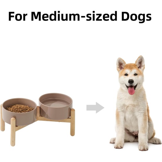 Havniva Ceramic 7.3inch Raised Double Bowls Set with Wooden Stand, Food & Water Bowls for Medium Breed Dogs, Weighted Dog Dishes, Pet Feeder( Light Green) Havniva Ceramic 7.3inch Raised Double Bowls Set with Wooden Stand, Food & Water Bowls for Medium Breed Dogs, Weighted Dog Dishes, Pet Feeder( Light Green)