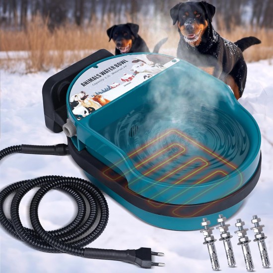 Heated Water Bowl for Dogs Water Bowl Drinking Bowl Wall Mounted 2.3 L Automatic Filling Water Drinker for Pets with Float Valve
