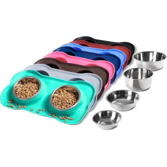 Hubulk Pet Dog Bowls, 2 Stainless Steel Dog Bowls with Leak Proof Non-Slip Silicone Mat + Pet Food Scoop, Water and Food Bowls for Feeding Small Puppies (XL, Mint Green) Hubulk Pet Dog Bowls, 2 Stainless Steel Dog Bowls with Leak Proof Non-Slip Silicone Mat + Pet Food Scoop, Water and Food Bowls for Feeding Small Puppies (XL, Mint Green)