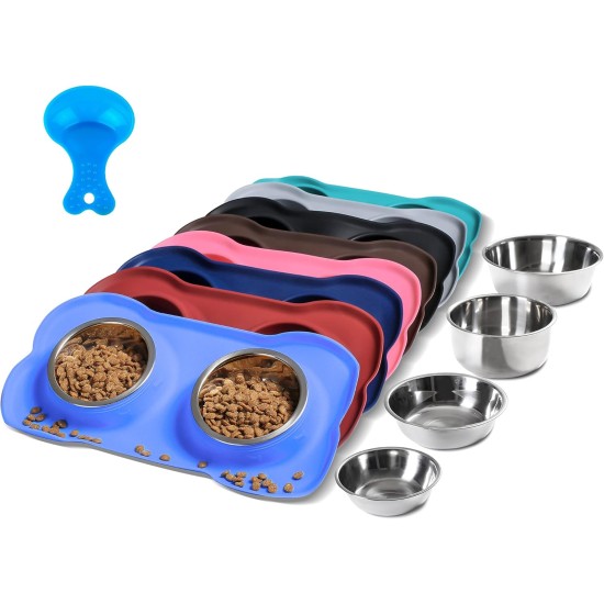 Hubulk Pet Dog Bowls, 2 Stainless Steel Dog Bowls with Leak Proof Non-Slip Silicone Mat + Pet Food Scoop, Water and Food Bowls for Feeding Small Puppies (XL, Mint Green) Hubulk Pet Dog Bowls, 2 Stainless Steel Dog Bowls with Leak Proof Non-Slip Silicone Mat + Pet Food Scoop, Water and Food Bowls for Feeding Small Puppies (XL, Mint Green)