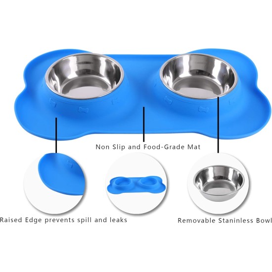 Hubulk Pet Dog Bowls, 2 Stainless Steel Dog Bowls with Leak Proof Non-Slip Silicone Mat + Pet Food Scoop, Water and Food Bowls for Feeding Small Puppies (XL, Mint Green) Hubulk Pet Dog Bowls, 2 Stainless Steel Dog Bowls with Leak Proof Non-Slip Silicone Mat + Pet Food Scoop, Water and Food Bowls for Feeding Small Puppies (XL, Mint Green)