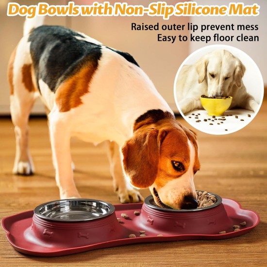Hubulk Pet Dog Bowls, 2 Stainless Steel Dog Bowls with Leak Proof Non-Slip Silicone Mat + Pet Food Scoop, Water and Food Bowls for Feeding Small Puppies (XL, Mint Green) Hubulk Pet Dog Bowls, 2 Stainless Steel Dog Bowls with Leak Proof Non-Slip Silicone Mat + Pet Food Scoop, Water and Food Bowls for Feeding Small Puppies (XL, Mint Green)