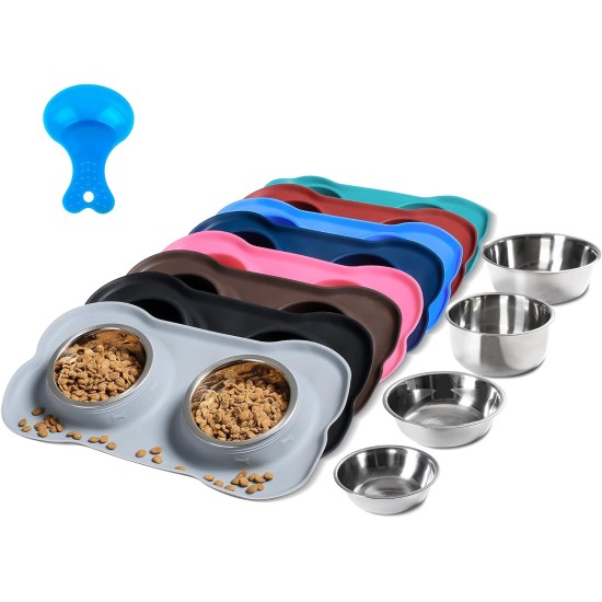 Hubulk Pet Dog Bowls, 2 Stainless Steel Dog Bowls with Leak Proof Non-Slip Silicone Mat + Pet Food Scoop, Water and Food Bowls for Feeding Small Puppies (XL, Mint Green) Hubulk Pet Dog Bowls, 2 Stainless Steel Dog Bowls with Leak Proof Non-Slip Silicone Mat + Pet Food Scoop, Water and Food Bowls for Feeding Small Puppies (XL, Mint Green)