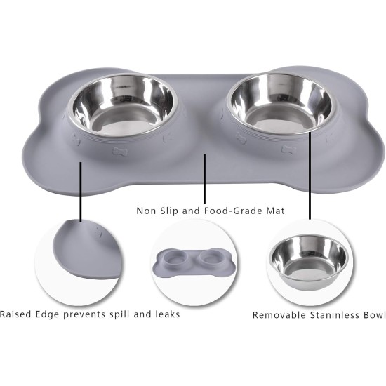 Hubulk Pet Dog Bowls, 2 Stainless Steel Dog Bowls with Leak Proof Non-Slip Silicone Mat + Pet Food Scoop, Water and Food Bowls for Feeding Small Puppies (XL, Mint Green) Hubulk Pet Dog Bowls, 2 Stainless Steel Dog Bowls with Leak Proof Non-Slip Silicone Mat + Pet Food Scoop, Water and Food Bowls for Feeding Small Puppies (XL, Mint Green)