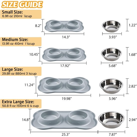 Hubulk Pet Dog Bowls, 2 Stainless Steel Dog Bowls with Leak Proof Non-Slip Silicone Mat + Pet Food Scoop, Water and Food Bowls for Feeding Small Puppies (XL, Mint Green) Hubulk Pet Dog Bowls, 2 Stainless Steel Dog Bowls with Leak Proof Non-Slip Silicone Mat + Pet Food Scoop, Water and Food Bowls for Feeding Small Puppies (XL, Mint Green)