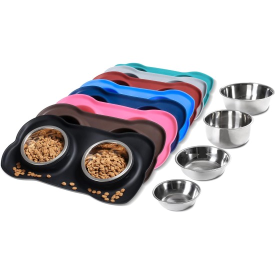 Hubulk Pet Dog Bowls, 2 Stainless Steel Dog Bowls with Leak Proof Non-Slip Silicone Mat + Pet Food Scoop, Water and Food Bowls for Feeding Small Puppies (XL, Mint Green) Hubulk Pet Dog Bowls, 2 Stainless Steel Dog Bowls with Leak Proof Non-Slip Silicone Mat + Pet Food Scoop, Water and Food Bowls for Feeding Small Puppies (XL, Mint Green)