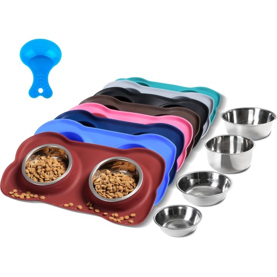 Hubulk Pet Dog Bowls, 2 Stainless Steel Dog Bowls with Leak Proof Non-Slip Silicone Mat + Pet Food Scoop, Water and Food Bowls for Feeding Small Puppies (XL, Mint Green) Hubulk Pet Dog Bowls, 2 Stainless Steel Dog Bowls with Leak Proof Non-Slip Silicone Mat + Pet Food Scoop, Water and Food Bowls for Feeding Small Puppies (XL, Mint Green)