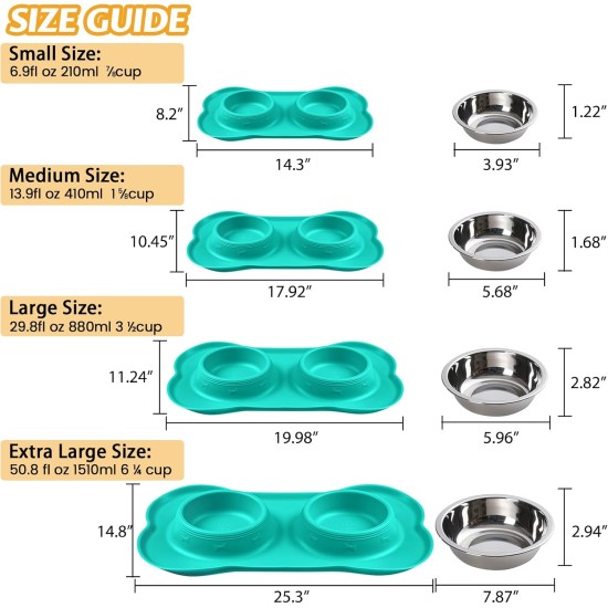 Hubulk Pet Dog Bowls, 2 Stainless Steel Dog Bowls with Leak Proof Non-Slip Silicone Mat + Pet Food Scoop, Water and Food Bowls for Feeding Small Puppies (XL, Mint Green) Hubulk Pet Dog Bowls, 2 Stainless Steel Dog Bowls with Leak Proof Non-Slip Silicone Mat + Pet Food Scoop, Water and Food Bowls for Feeding Small Puppies (XL, Mint Green)
