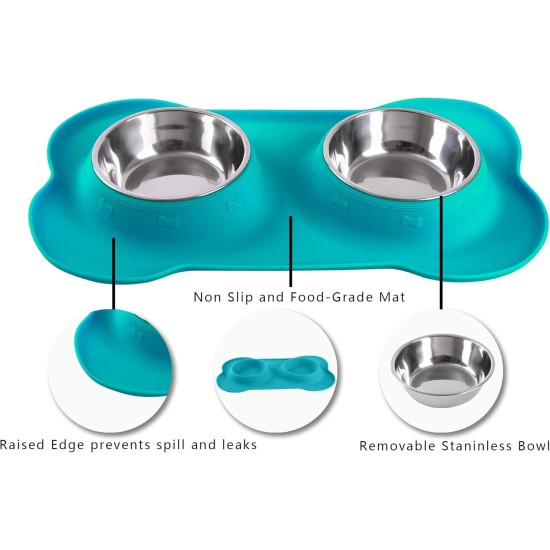 Hubulk Pet Dog Bowls, 2 Stainless Steel Dog Bowls with Leak Proof Non-Slip Silicone Mat + Pet Food Scoop, Water and Food Bowls for Feeding Small Puppies (XL, Mint Green) Hubulk Pet Dog Bowls, 2 Stainless Steel Dog Bowls with Leak Proof Non-Slip Silicone Mat + Pet Food Scoop, Water and Food Bowls for Feeding Small Puppies (XL, Mint Green)