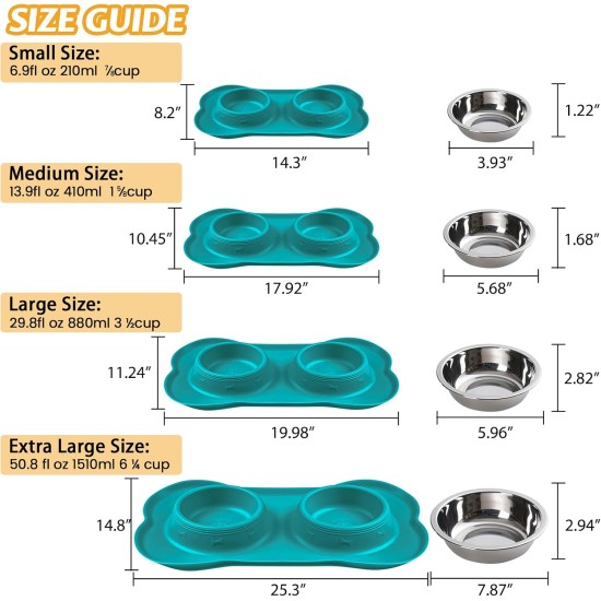 Hubulk Pet Dog Bowls, 2 Stainless Steel Dog Bowls with Leak Proof Non-Slip Silicone Mat + Pet Food Scoop, Water and Food Bowls for Feeding Small Puppies (XL, Mint Green) Hubulk Pet Dog Bowls, 2 Stainless Steel Dog Bowls with Leak Proof Non-Slip Silicone Mat + Pet Food Scoop, Water and Food Bowls for Feeding Small Puppies (XL, Mint Green)
