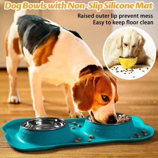 Hubulk Pet Dog Bowls, 2 Stainless Steel Dog Bowls with Leak Proof Non-Slip Silicone Mat + Pet Food Scoop, Water and Food Bowls for Feeding Small Puppies (XL, Mint Green) Hubulk Pet Dog Bowls, 2 Stainless Steel Dog Bowls with Leak Proof Non-Slip Silicone Mat + Pet Food Scoop, Water and Food Bowls for Feeding Small Puppies (XL, Mint Green)