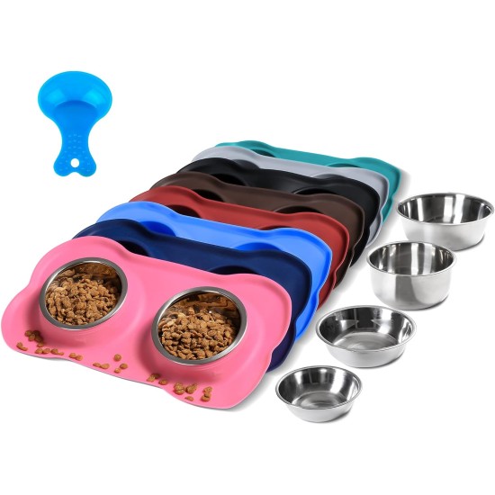 Hubulk Pet Dog Bowls, 2 Stainless Steel Dog Bowls with Leak Proof Non-Slip Silicone Mat + Pet Food Scoop, Water and Food Bowls for Feeding Small Puppies (XL, Mint Green) Hubulk Pet Dog Bowls, 2 Stainless Steel Dog Bowls with Leak Proof Non-Slip Silicone Mat + Pet Food Scoop, Water and Food Bowls for Feeding Small Puppies (XL, Mint Green)