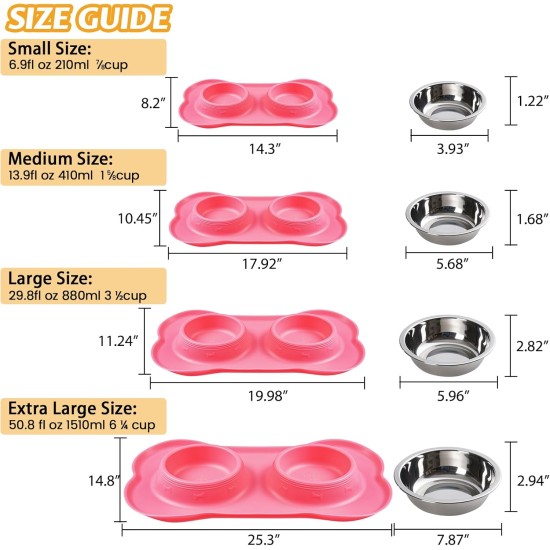 Hubulk Pet Dog Bowls, 2 Stainless Steel Dog Bowls with Leak Proof Non-Slip Silicone Mat + Pet Food Scoop, Water and Food Bowls for Feeding Small Puppies (XL, Mint Green) Hubulk Pet Dog Bowls, 2 Stainless Steel Dog Bowls with Leak Proof Non-Slip Silicone Mat + Pet Food Scoop, Water and Food Bowls for Feeding Small Puppies (XL, Mint Green)