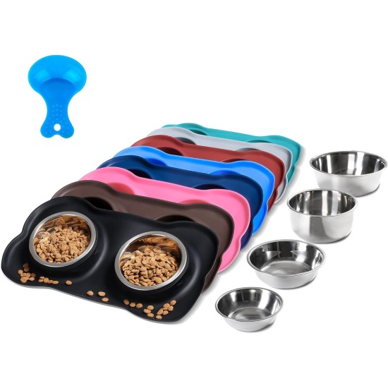 Hubulk Pet Dog Bowls, 2 Stainless Steel Dog Bowls with Leak Proof Non-Slip Silicone Mat + Pet Food Scoop, Water and Food Bowls for Feeding Small Puppies (XL, Mint Green) Hubulk Pet Dog Bowls, 2 Stainless Steel Dog Bowls with Leak Proof Non-Slip Silicone Mat + Pet Food Scoop, Water and Food Bowls for Feeding Small Puppies (XL, Mint Green)