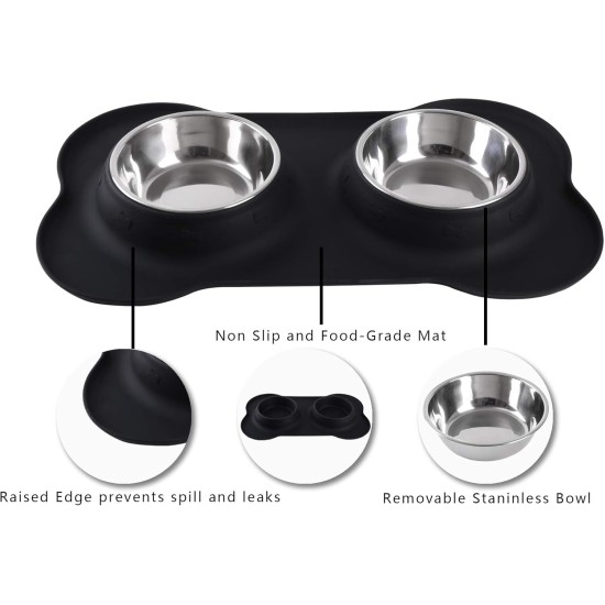 Hubulk Pet Dog Bowls, 2 Stainless Steel Dog Bowls with Leak Proof Non-Slip Silicone Mat + Pet Food Scoop, Water and Food Bowls for Feeding Small Puppies (XL, Mint Green) Hubulk Pet Dog Bowls, 2 Stainless Steel Dog Bowls with Leak Proof Non-Slip Silicone Mat + Pet Food Scoop, Water and Food Bowls for Feeding Small Puppies (XL, Mint Green)
