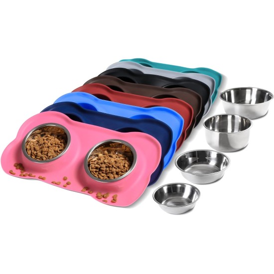 Hubulk Pet Dog Bowls, 2 Stainless Steel Dog Bowls with Leak Proof Non-Slip Silicone Mat + Pet Food Scoop, Water and Food Bowls for Feeding Small Puppies (XL, Mint Green) Hubulk Pet Dog Bowls, 2 Stainless Steel Dog Bowls with Leak Proof Non-Slip Silicone Mat + Pet Food Scoop, Water and Food Bowls for Feeding Small Puppies (XL, Mint Green)