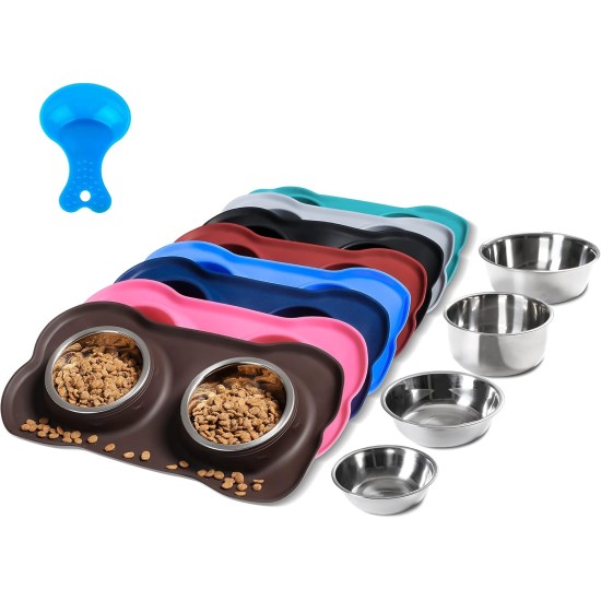 Hubulk Pet Dog Bowls, 2 Stainless Steel Dog Bowls with Leak Proof Non-Slip Silicone Mat + Pet Food Scoop, Water and Food Bowls for Feeding Small Puppies (XL, Mint Green) Hubulk Pet Dog Bowls, 2 Stainless Steel Dog Bowls with Leak Proof Non-Slip Silicone Mat + Pet Food Scoop, Water and Food Bowls for Feeding Small Puppies (XL, Mint Green)