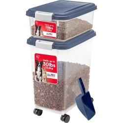 IRIS 3- Piece Airtight Pet Food Storage Container Combo, Navy Blue IRIS 3- Piece Airtight Pet Food Storage Container Combo, Navy Blue