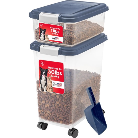 IRIS 3- Piece Airtight Pet Food Storage Container Combo, Navy Blue IRIS 3- Piece Airtight Pet Food Storage Container Combo, Navy Blue
