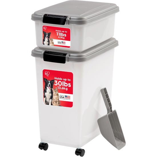 IRIS USA Dog Food Storage Container 13.6 kg & 5.0 kg Combo Cat Food Storage Container Dog Treat Container Airtight Stackable 2 Cups Scoop Wheels Easy Mobility Silver IRIS USA Dog Food Storage Container 13.6 kg & 5.0 kg Combo Cat Food Storage Container Dog Treat Container Airtight Stackable 2 Cups Scoop Wheels Easy Mobility Silver