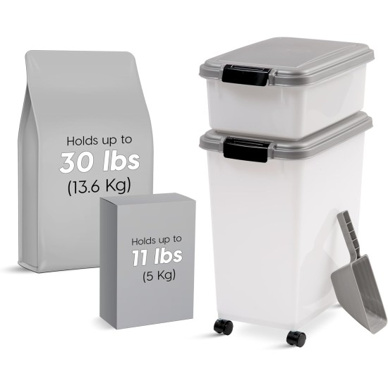 IRIS USA Dog Food Storage Container 13.6 kg & 5.0 kg Combo Cat Food Storage Container Dog Treat Container Airtight Stackable 2 Cups Scoop Wheels Easy Mobility Silver IRIS USA Dog Food Storage Container 13.6 kg & 5.0 kg Combo Cat Food Storage Container Dog Treat Container Airtight Stackable 2 Cups Scoop Wheels Easy Mobility Silver