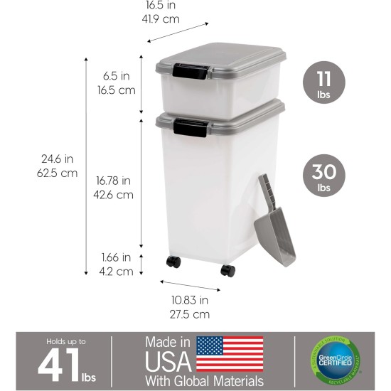 IRIS USA Dog Food Storage Container 13.6 kg & 5.0 kg Combo Cat Food Storage Container Dog Treat Container Airtight Stackable 2 Cups Scoop Wheels Easy Mobility Silver IRIS USA Dog Food Storage Container 13.6 kg & 5.0 kg Combo Cat Food Storage Container Dog Treat Container Airtight Stackable 2 Cups Scoop Wheels Easy Mobility Silver