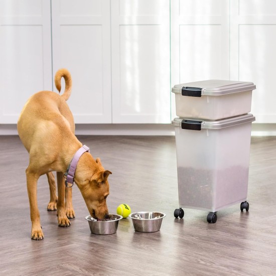 IRIS USA Dog Food Storage Container 13.6 kg & 5.0 kg Combo Cat Food Storage Container Dog Treat Container Airtight Stackable 2 Cups Scoop Wheels Easy Mobility Silver IRIS USA Dog Food Storage Container 13.6 kg & 5.0 kg Combo Cat Food Storage Container Dog Treat Container Airtight Stackable 2 Cups Scoop Wheels Easy Mobility Silver