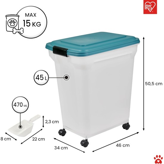 Iris Ohyama ATS-L Dog Food Storage with Wheels, 45 L/15 kg, Black, Airtight Food Box, Dry Food, Food Container, for Dogs, Cats, Pet Food Container, Shovel, BPA-Free, Food Bin, ATS-L Iris Ohyama ATS-L Dog Food Storage with Wheels, 45 L/15 kg, Black, Airtight Food Box, Dry Food, Food Container, for Dogs, Cats, Pet Food Container, Shovel, BPA-Free, Food Bin, ATS-L