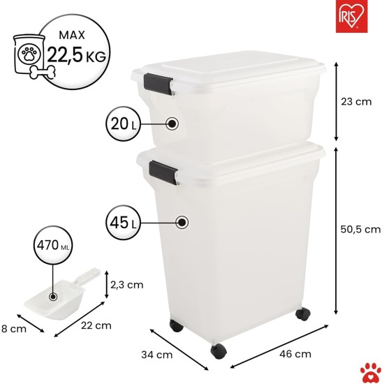 Iris Ohyama ATS-L Dog Food Storage with Wheels, 45 L/15 kg, Black, Airtight Food Box, Dry Food, Food Container, for Dogs, Cats, Pet Food Container, Shovel, BPA-Free, Food Bin, ATS-L Iris Ohyama ATS-L Dog Food Storage with Wheels, 45 L/15 kg, Black, Airtight Food Box, Dry Food, Food Container, for Dogs, Cats, Pet Food Container, Shovel, BPA-Free, Food Bin, ATS-L