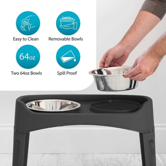 Iris Ohyama, Bowls, 2 Raised Slow Feeding Bowls, Dog Bowl, L29 x W57 x H31 cm, Set of 2, Foldable and Digestive Friendly, PEF-L, for Dogs, Grey Iris Ohyama, Bowls, 2 Raised Slow Feeding Bowls, Dog Bowl, L29 x W57 x H31 cm, Set of 2, Foldable and Digestive Friendly, PEF-L, for Dogs, Grey