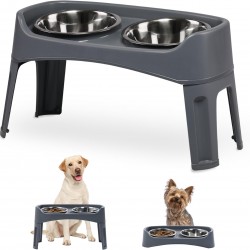 Iris Ohyama, Bowls, 2 Raised Slow Feeding Bowls, Dog Bowl, L29 x W57 x H31 cm, Set of 2, Foldable and Digestive Friendly, PEF-L, for Dogs, Grey Iris Ohyama, Bowls, 2 Raised Slow Feeding Bowls, Dog Bowl, L29 x W57 x H31 cm, Set of 2, Foldable and Digestive Friendly, PEF-L, for Dogs, Grey