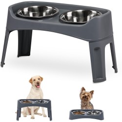 Iris Ohyama, Bowls, 2 Raised Slow Feeding Bowls, Dog Bowl, L29 x W57 x H31 cm, Set of 2, Foldable and Digestive Friendly, PEF-L, for Dogs, Grey Iris Ohyama, Bowls, 2 Raised Slow Feeding Bowls, Dog Bowl, L29 x W57 x H31 cm, Set of 2, Foldable and Digestive Friendly, PEF-L, for Dogs, Grey