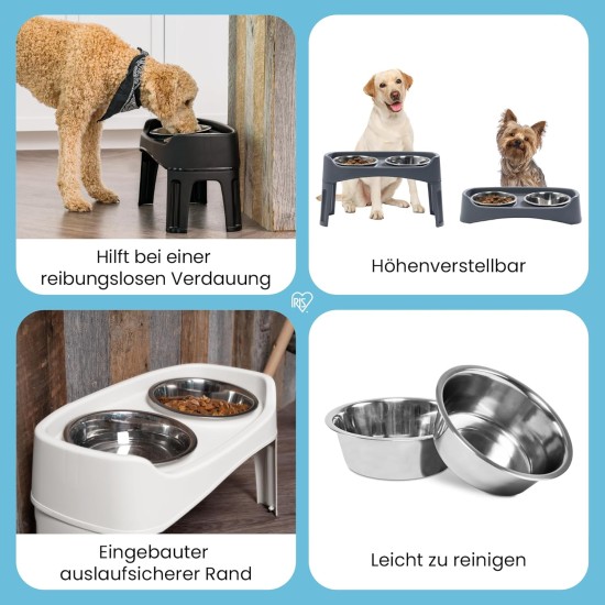 Iris Ohyama, Set of 2 Raised Slow Feeder Bowls, Dog Feeding Bowls, D29 x W54 x H31 cm, Set of 2, Foldable and Digestive Friendly, PEF-L, for Dogs, White Iris Ohyama, Set of 2 Raised Slow Feeder Bowls, Dog Feeding Bowls, D29 x W54 x H31 cm, Set of 2, Foldable and Digestive Friendly, PEF-L, for Dogs, White