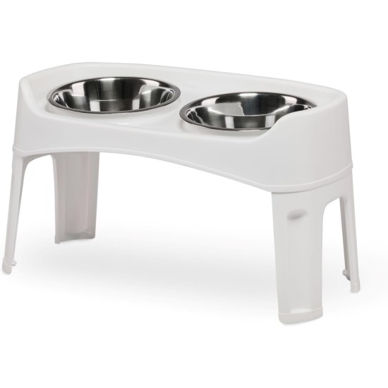 Iris Ohyama, Set of 2 Raised Slow Feeder Bowls, Dog Feeding Bowls, D29 x W54 x H31 cm, Set of 2, Foldable and Digestive Friendly, PEF-L, for Dogs, White Iris Ohyama, Set of 2 Raised Slow Feeder Bowls, Dog Feeding Bowls, D29 x W54 x H31 cm, Set of 2, Foldable and Digestive Friendly, PEF-L, for Dogs, White
