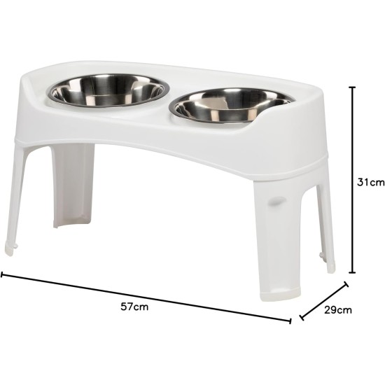 Iris Ohyama, Set of 2 Raised Slow Feeder Bowls, Dog Feeding Bowls, D29 x W54 x H31 cm, Set of 2, Foldable and Digestive Friendly, PEF-L, for Dogs, White Iris Ohyama, Set of 2 Raised Slow Feeder Bowls, Dog Feeding Bowls, D29 x W54 x H31 cm, Set of 2, Foldable and Digestive Friendly, PEF-L, for Dogs, White