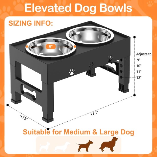 LAKIPETN Elevated Dog Bowls with 2 Stainless Steel Feeding Bowls Stand 5 Height Adjustable Raised Dog Bowl Adjustable to 3.1" 9" 10" No Spill for Small Dogs Medium/Large Dogs LAKIPETN Elevated Dog Bowls with 2 Stainless Steel Feeding Bowls Stand 5 Height Adjustable Raised Dog Bowl Adjustable to 3.1" 9" 10" No Spill for Small Dogs Medium/Large Dogs