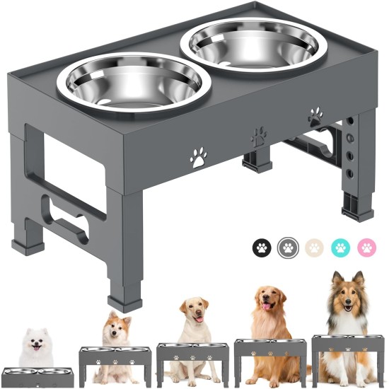 LAKIPETN Elevated Dog Bowls with 2 Stainless Steel Feeding Bowls Stand 5 Height Adjustable Raised Dog Bowl Adjustable to 3.1" 9" 10" No Spill for Small Dogs Medium/Large Dogs LAKIPETN Elevated Dog Bowls with 2 Stainless Steel Feeding Bowls Stand 5 Height Adjustable Raised Dog Bowl Adjustable to 3.1" 9" 10" No Spill for Small Dogs Medium/Large Dogs