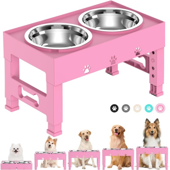 LAKIPETN Elevated Dog Bowls with 2 Stainless Steel Feeding Bowls Stand 5 Height Adjustable Raised Dog Bowl Adjustable to 3.1" 9" 10" No Spill for Small Dogs Medium/Large Dogs LAKIPETN Elevated Dog Bowls with 2 Stainless Steel Feeding Bowls Stand 5 Height Adjustable Raised Dog Bowl Adjustable to 3.1" 9" 10" No Spill for Small Dogs Medium/Large Dogs