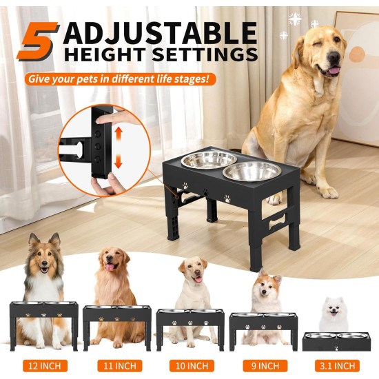 LAKIPETN Elevated Dog Bowls with 2 Stainless Steel Feeding Bowls Stand 5 Height Adjustable Raised Dog Bowl Adjustable to 3.1" 9" 10" No Spill for Small Dogs Medium/Large Dogs LAKIPETN Elevated Dog Bowls with 2 Stainless Steel Feeding Bowls Stand 5 Height Adjustable Raised Dog Bowl Adjustable to 3.1" 9" 10" No Spill for Small Dogs Medium/Large Dogs