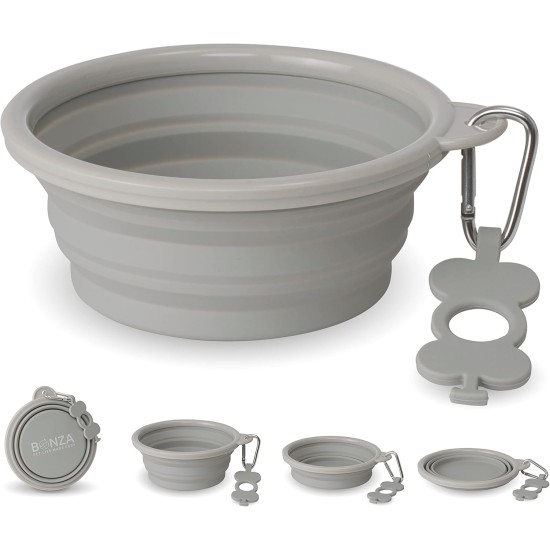 Large Foldable Dog Bowl 1000 ml, Sturdy Reinforced Rim, Includes Carabiner & Water Bottle Holder Key Ring, Light Grey Large Foldable Dog Bowl 1000 ml, Sturdy Reinforced Rim, Includes Carabiner & Water Bottle Holder Key Ring, Light Grey