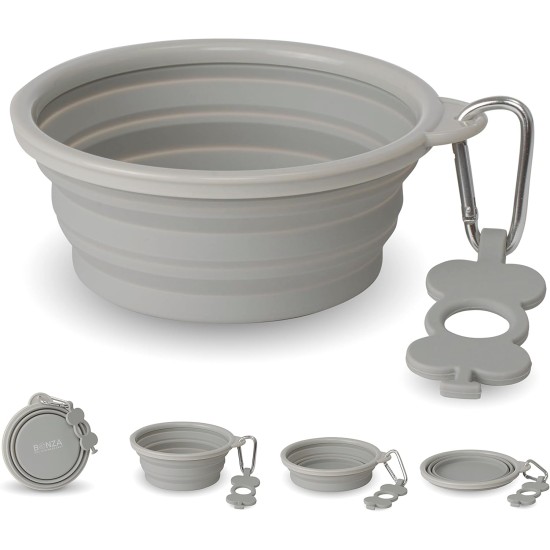 Large Foldable Dog Bowl 1000 ml, Sturdy Reinforced Rim, Includes Carabiner & Water Bottle Holder Key Ring, Light Grey Large Foldable Dog Bowl 1000 ml, Sturdy Reinforced Rim, Includes Carabiner & Water Bottle Holder Key Ring, Light Grey