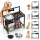 Lewondr Raised Dog Bowls, Slow Feeding Dog Bowl, Feeding Station, Dog Bowl, Height Adjustable with Stainless Steel Bowls & Storage Rack, Raised Feeding Bowl for Medium and Large Dogs Lewondr Raised Dog Bowls, Slow Feeding Dog Bowl, Feeding Station, Dog Bowl, Height Adjustable with Stainless Steel Bowls & Storage Rack, Raised Feeding Bowl for Medium and Large Dogs
